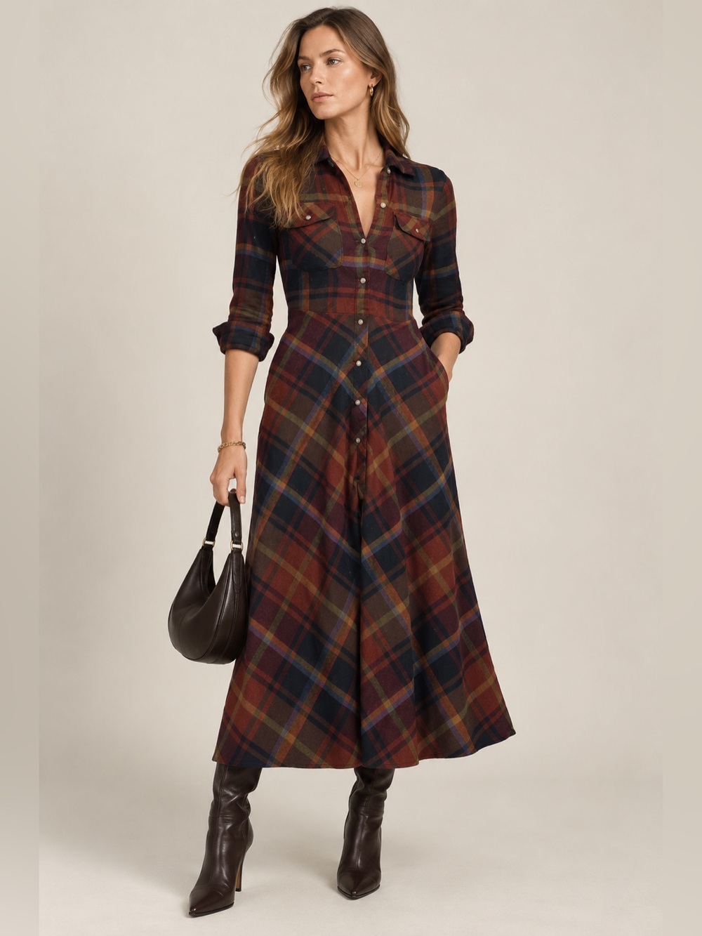 Polo Ralph Lauren Tartan Wool Maxi Shirt Dress Plaid Long Sleeve Size 2